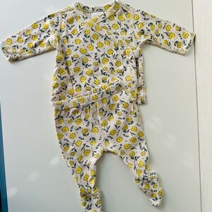 Hanna Andersson Yellow Floral Kimono Wrap Top & Footed Pants Set